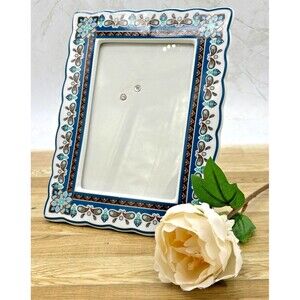 Andrea by Sadek 4x6 Porcelain Picture Frame Blue Flower Paisley Design Japan